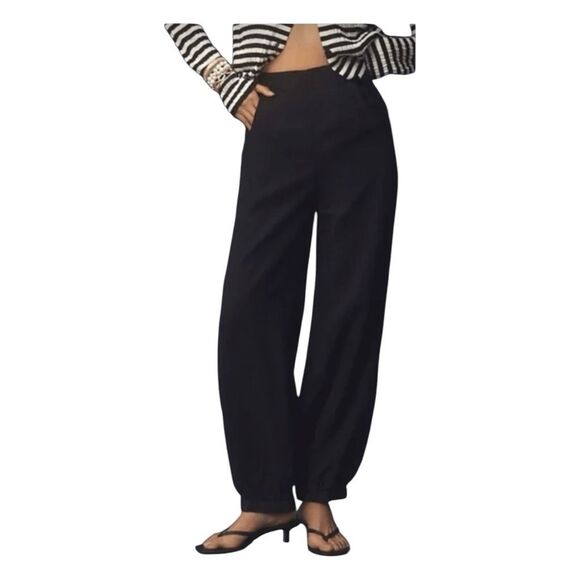 Pilcro Anthropologie Boot Tuck Parachute Pants Black Linen Mix Jogger Hem 28 - Picture 2 of 9
